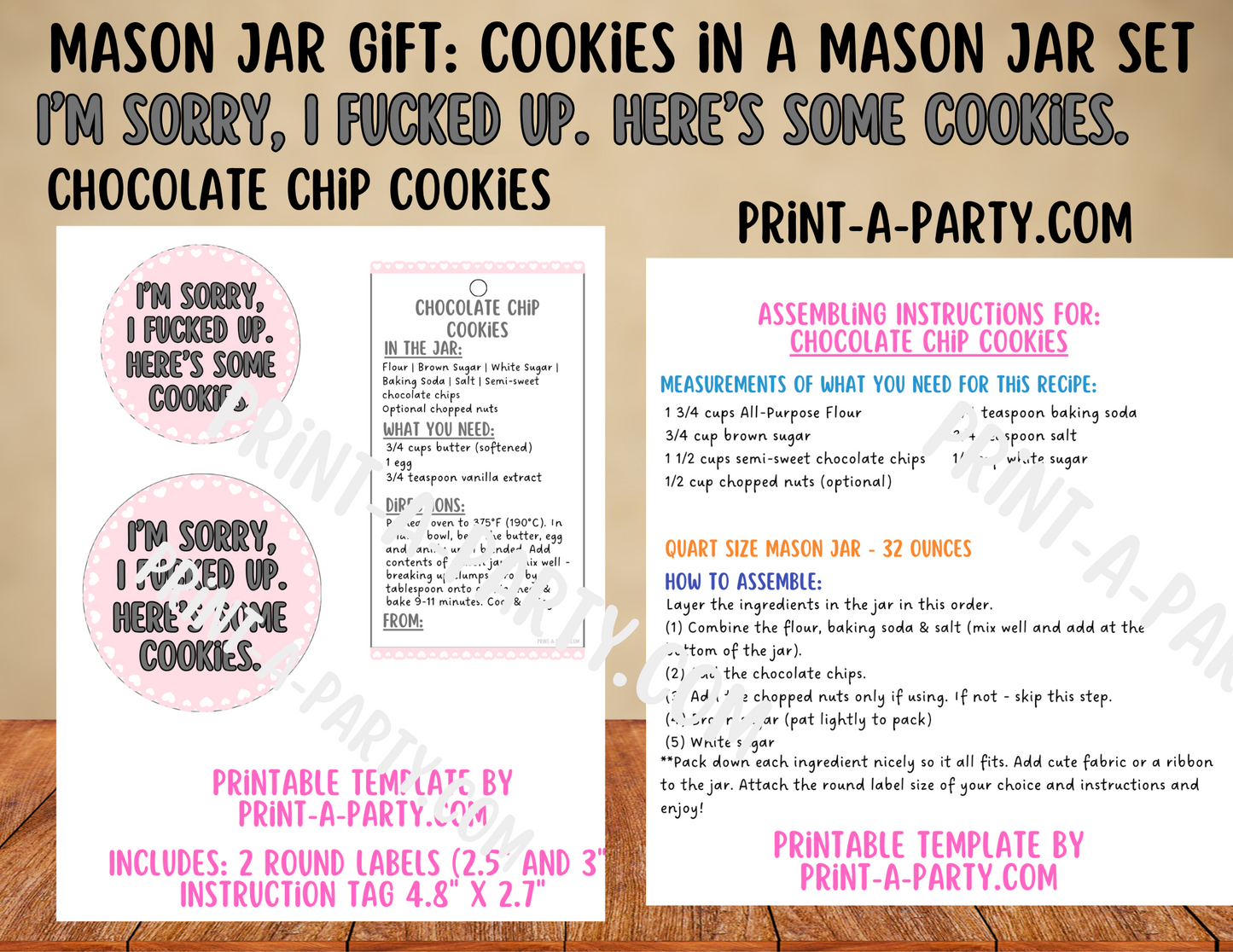 MASON JAR COOKIE GIFT: Apology (Dark Humor) Chocolate Chip Cookies in a Mason Jar | I'm Sorry I Fucked Up. Here's Some Cookies gift | Mason Jar Gift Kit | Mason Jar Gift Idea | Apology Gift Idea