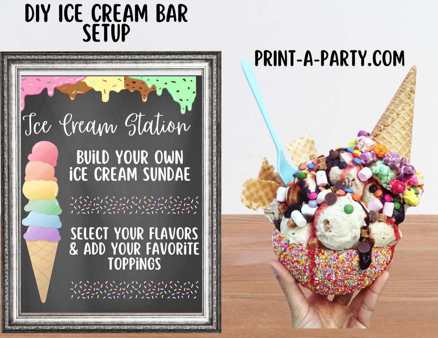 ICE CREAM BAR | ICE CREAM STATION - Chalkboard | Editable and Printable Options | Make your own Ice Cream Sundae Sign | Ice Cream Bar Labels | 4th of July | Summer Parties | Birthdays | Backyard Parties | Weddings | Showers | Class Parties