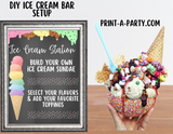 DIY ICE CREAM BAR Setup Editable and Printable Options-Chalkboard | Make your own Ice Cream Sundae Sign | Ice Cream Bar Labels | 4th of July | Summer Parties | Birthdays | Backyard Parties | Weddings | Showers | Class Parties