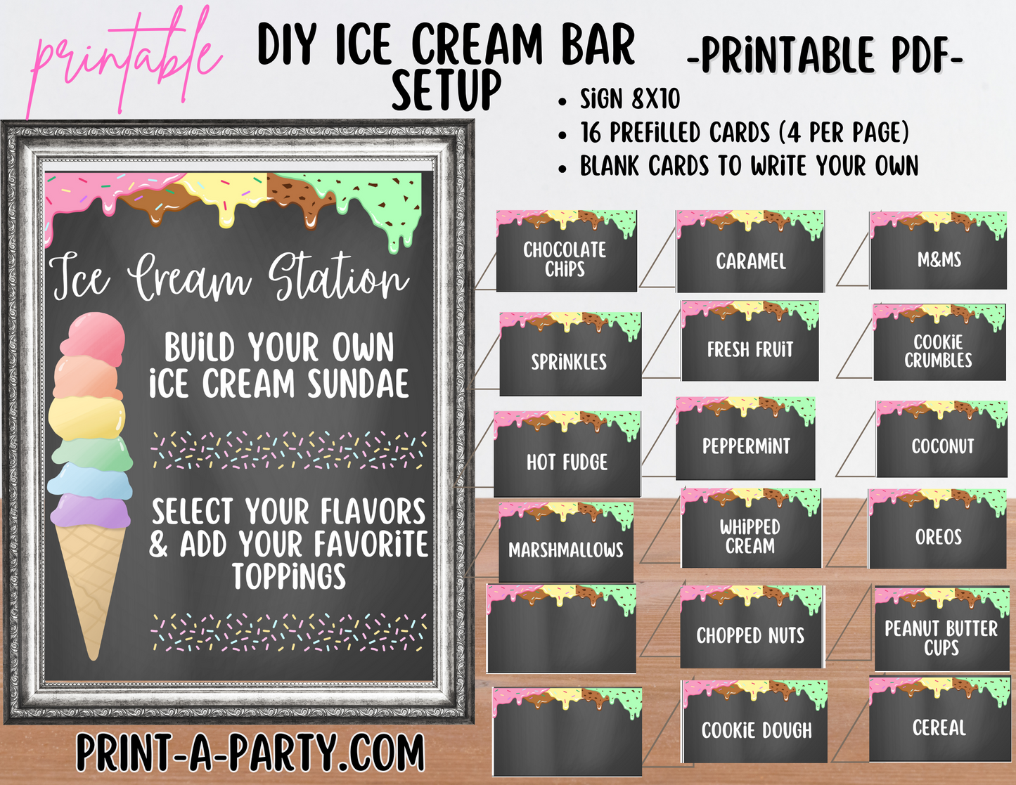 ICE CREAM BAR | ICE CREAM STATION - Chalkboard | Editable and Printable Options | Make your own Ice Cream Sundae Sign | Ice Cream Bar Labels | 4th of July | Summer Parties | Birthdays | Backyard Parties | Weddings | Showers | Class Parties