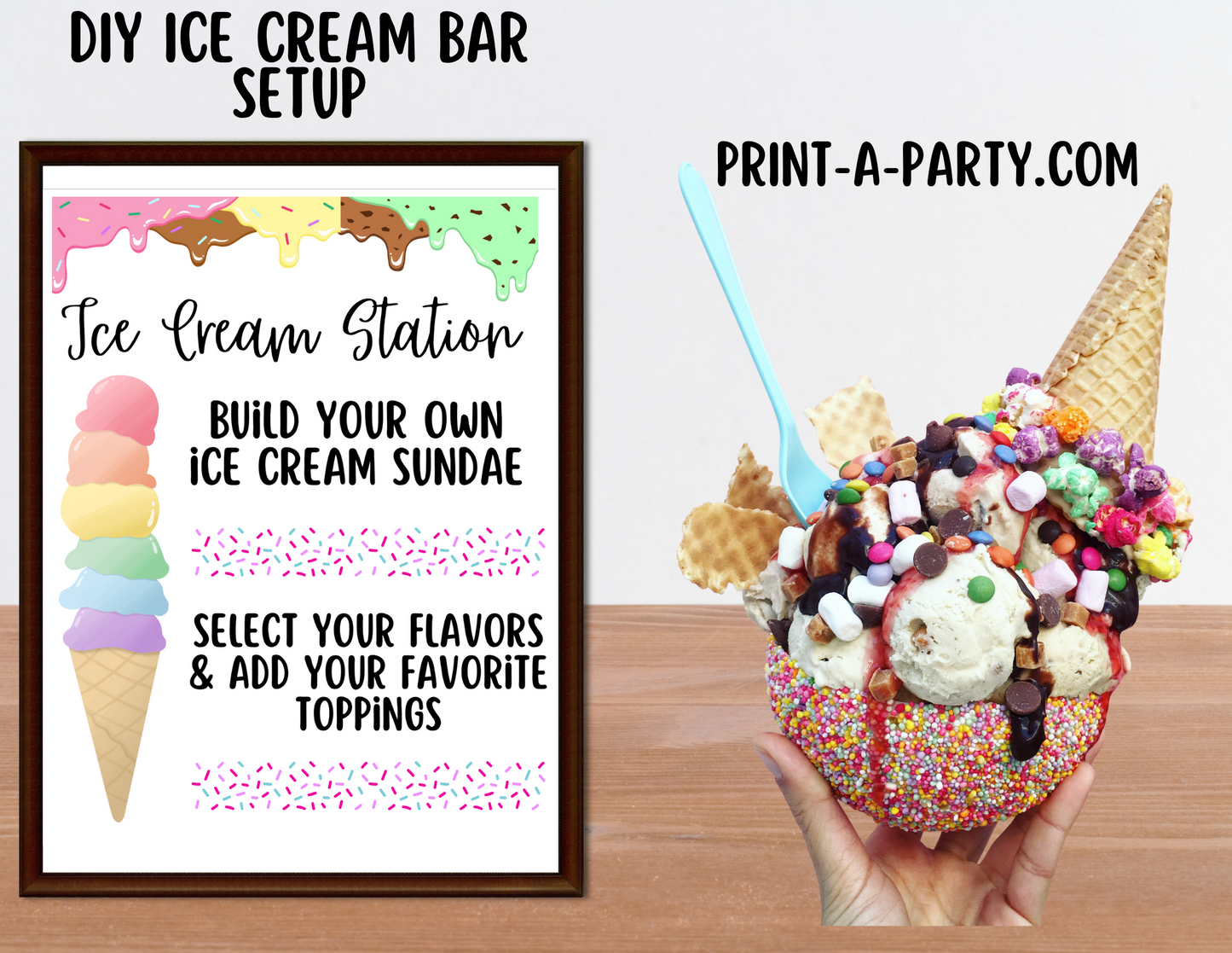 ICE CREAM BAR | ICE CREAM STATION - White | Editable and Printable Options | Make your own Ice Cream Sundae Sign | Ice Cream Bar Labels | 4th of July | Summer Parties | Backyard Party | Food Station for Party | Food Bar for Party