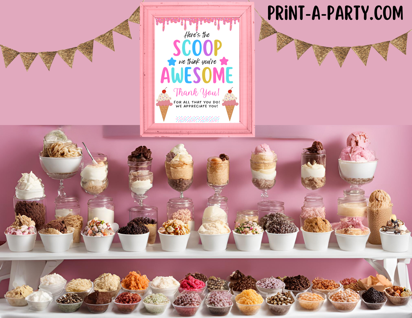 Appreciation Sign: ICE CREAM STATION Sign | EDITABLE or PRINTABLE Ice Cream Thank You Sign | Thank You Sign for Teachers Staff Employee Appreciation | Dessert Table Sign