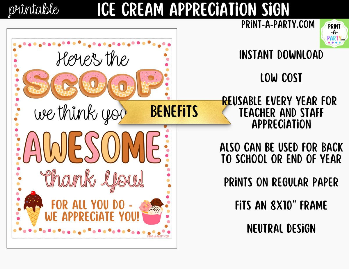 Printable Ice Cream Bar Appreciation Sign 8x10