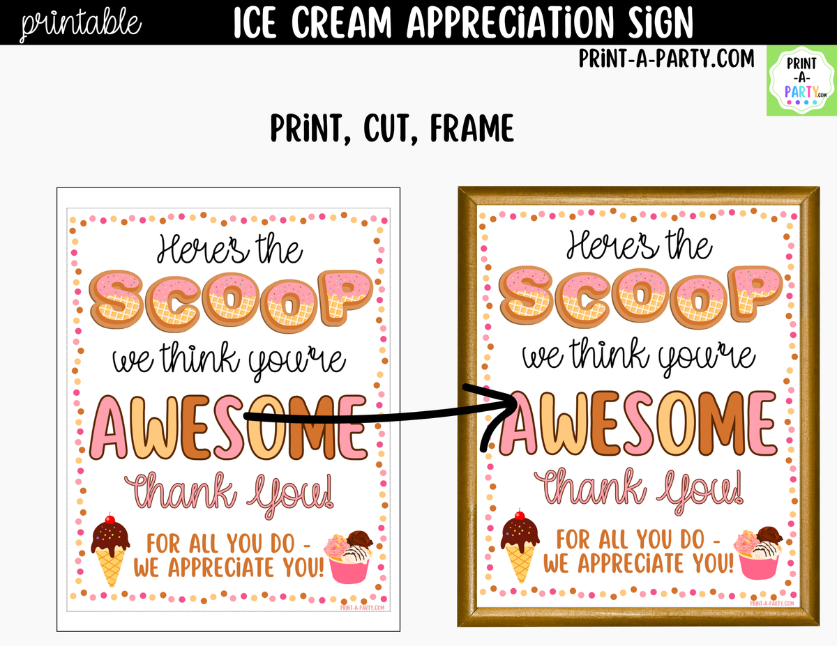 Printable Ice Cream Bar Appreciation Sign 8x10