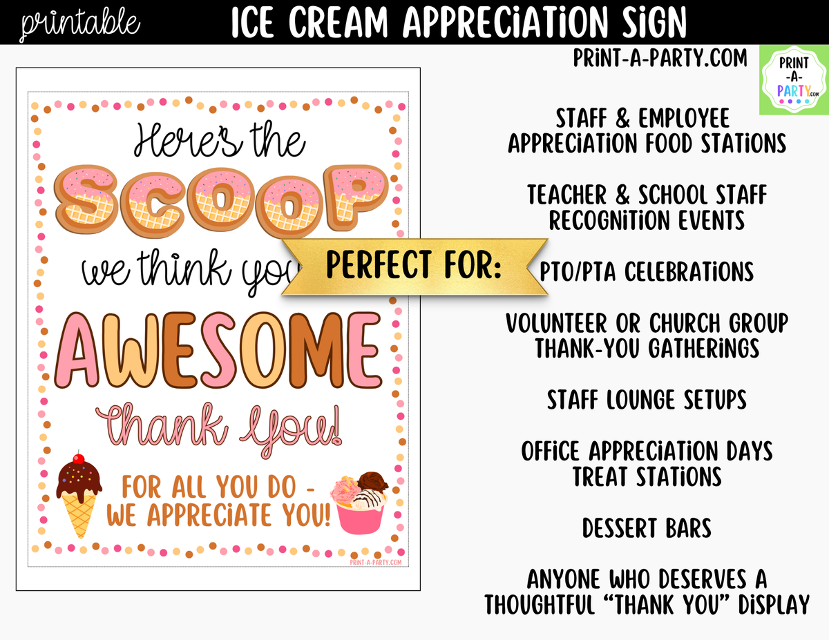 Printable Ice Cream Bar Appreciation Sign 8x10