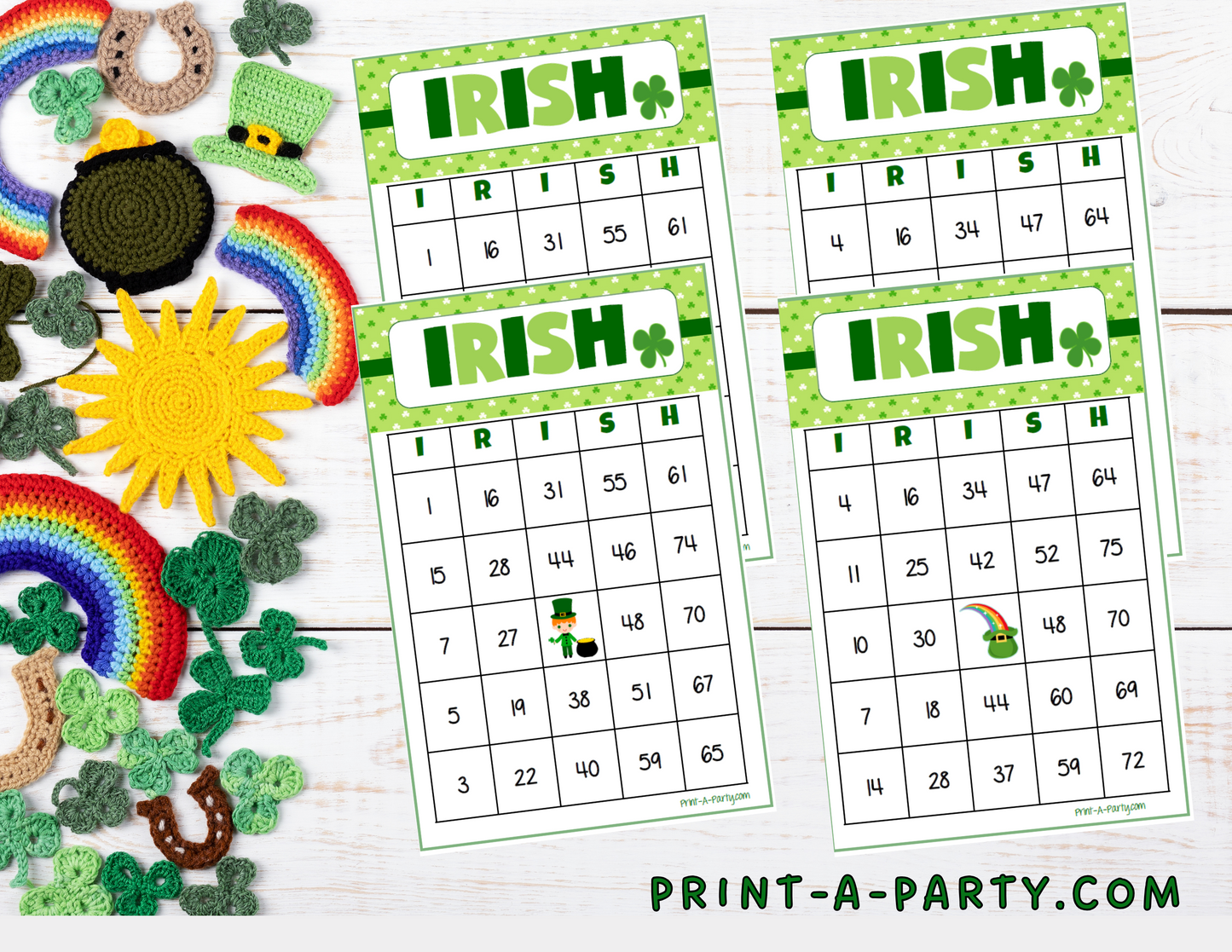 BINGO: St. Patrick's Day I-R-I-S-H Bingo | Irish Bingo | Leprechaun | Shamrock | Pot of Gold | Classrooms | Parties | Birthday | 30, 40, or 50 cards - INSTANT DOWNLOAD