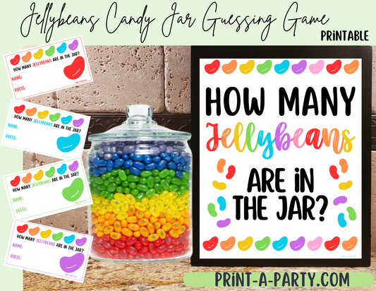 Jellybeans Candy Jar Guessing Game Printable – Party Game Sign & Cards for Easter, St. Patrick's Day, Parties, Classrooms