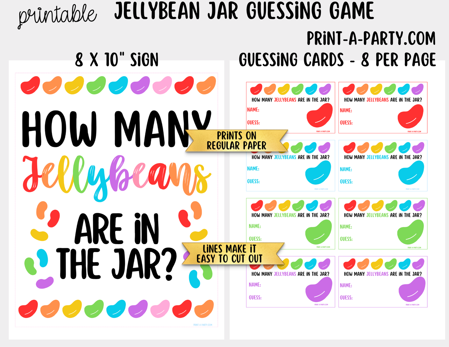 Jellybeans Candy Jar Guessing Game Printable Sign (8x10) & Guessing Cards - Party and Holiday Game Decor