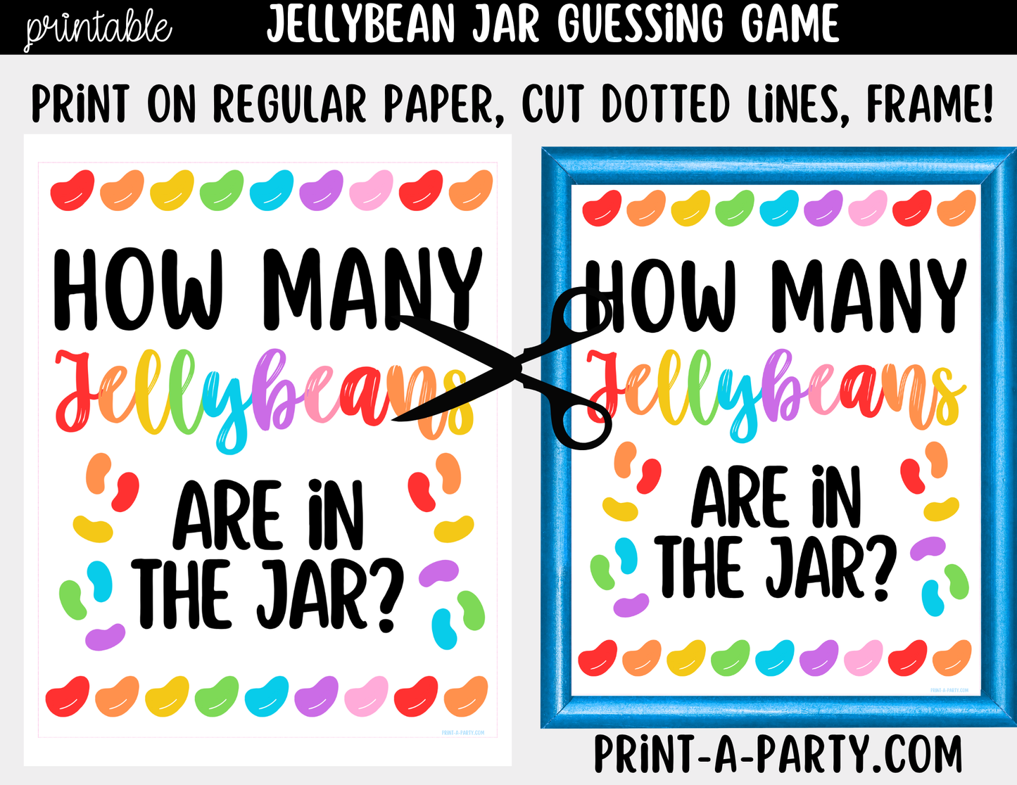 Jellybeans Candy Jar Guessing Game Printable Sign (8x10) & Guessing Cards - Party and Holiday Game Decor