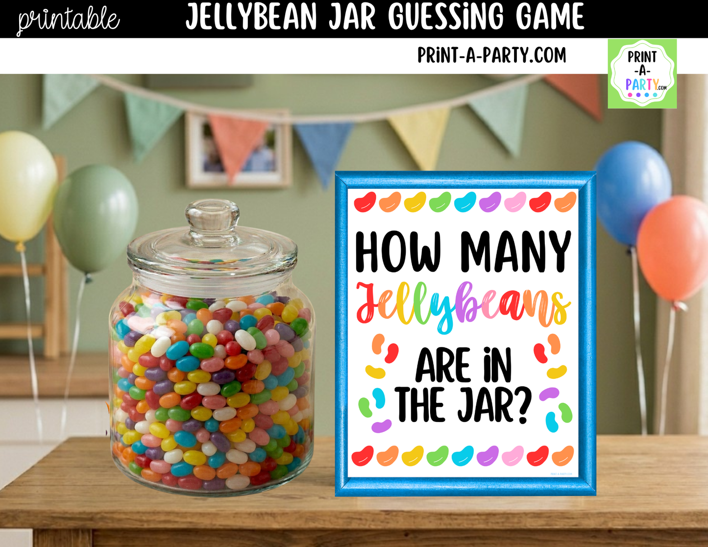 Jellybeans Candy Jar Guessing Game Printable Sign (8x10) & Guessing Cards - Party and Holiday Game Decor