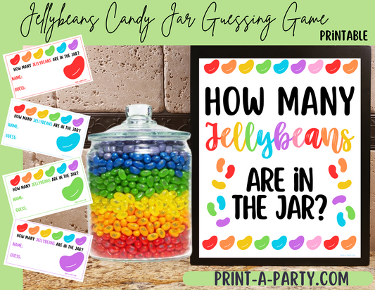 CANDY JAR GUESSING GAME - JELLYBEANS | How many jellybeans in jar | Easter St. Patrick's Day | Rainbow Party | Printable