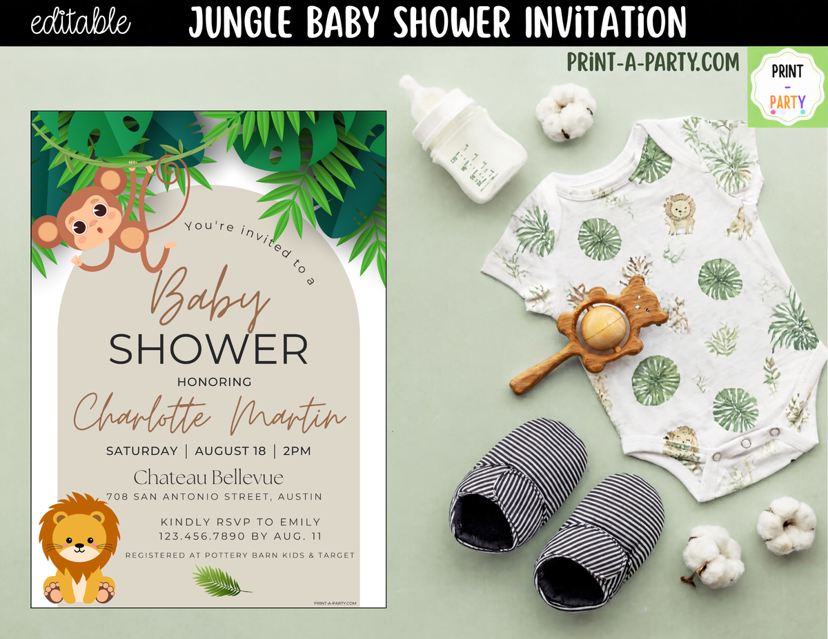 Jungle Baby Shower Invitation | Editable Canva Template