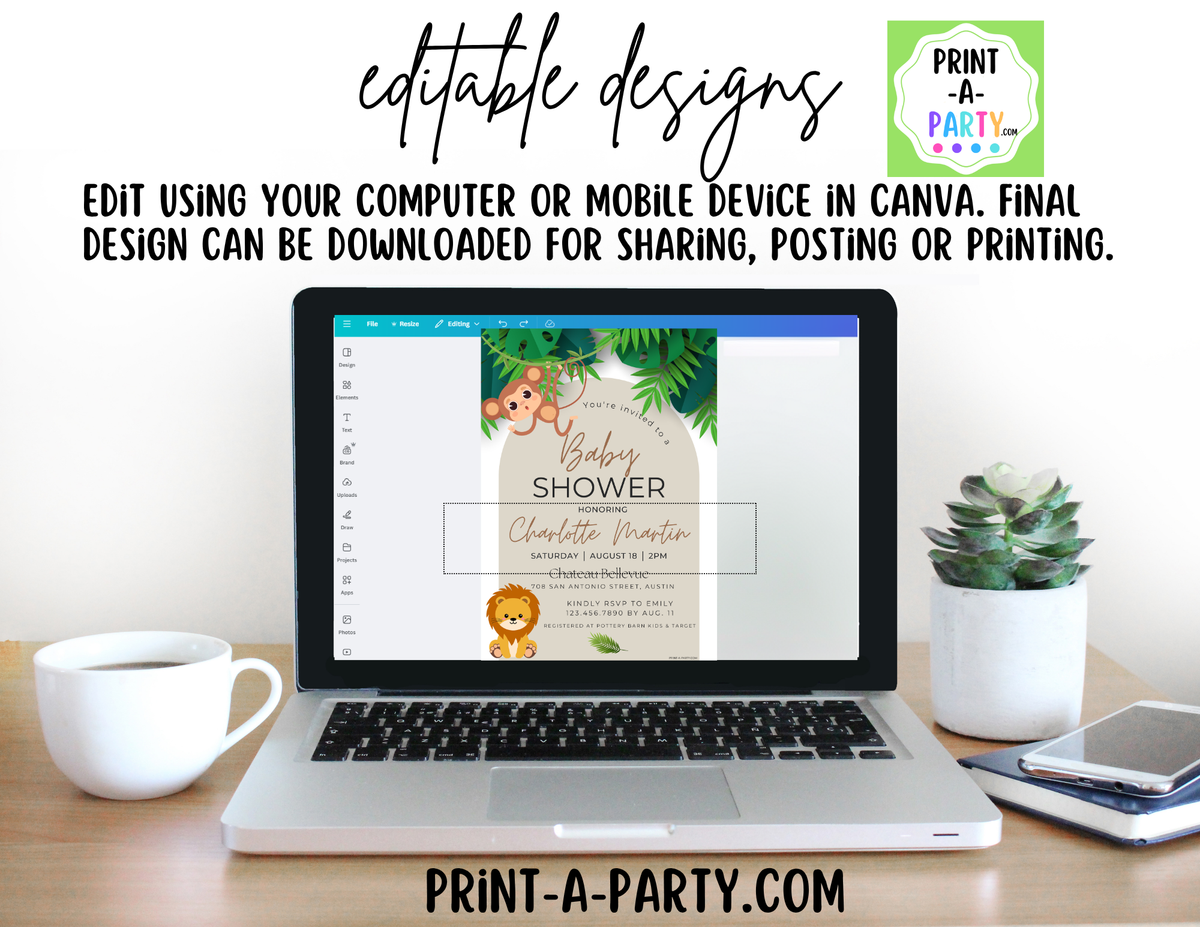 Jungle Baby Shower Invitation | Editable Canva Template