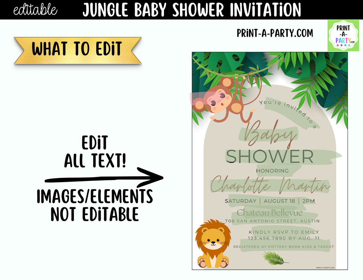 Jungle Baby Shower Invitation | Editable Canva Template