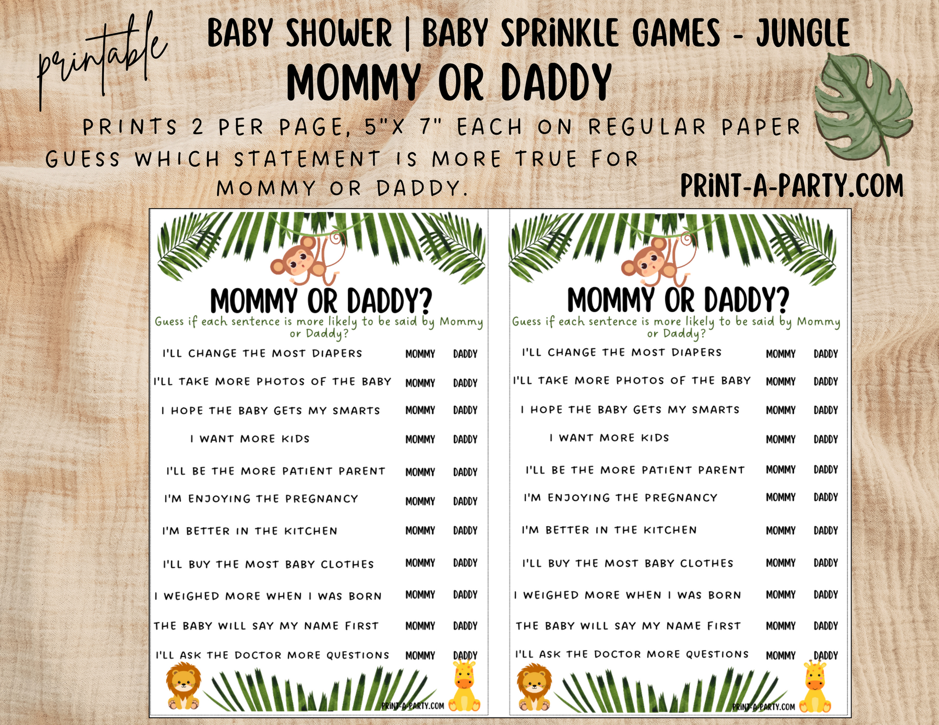 Jungle Themed Baby Shower Games Printable | Baby Shower Games | Jungle Baby  Shower – PrintAParty, image size:1920x1484