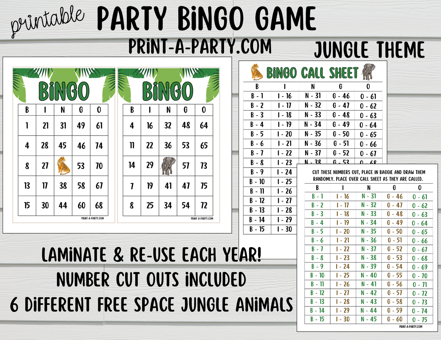 BINGO: Jungle Theme Bingo Game Printable | Safari Animal Bingo | Party Game | Instant Download