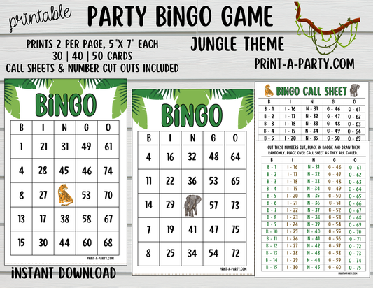 BINGO: Jungle Theme Bingo Game Printable | Safari Animal Bingo | Party Game | Instant Download