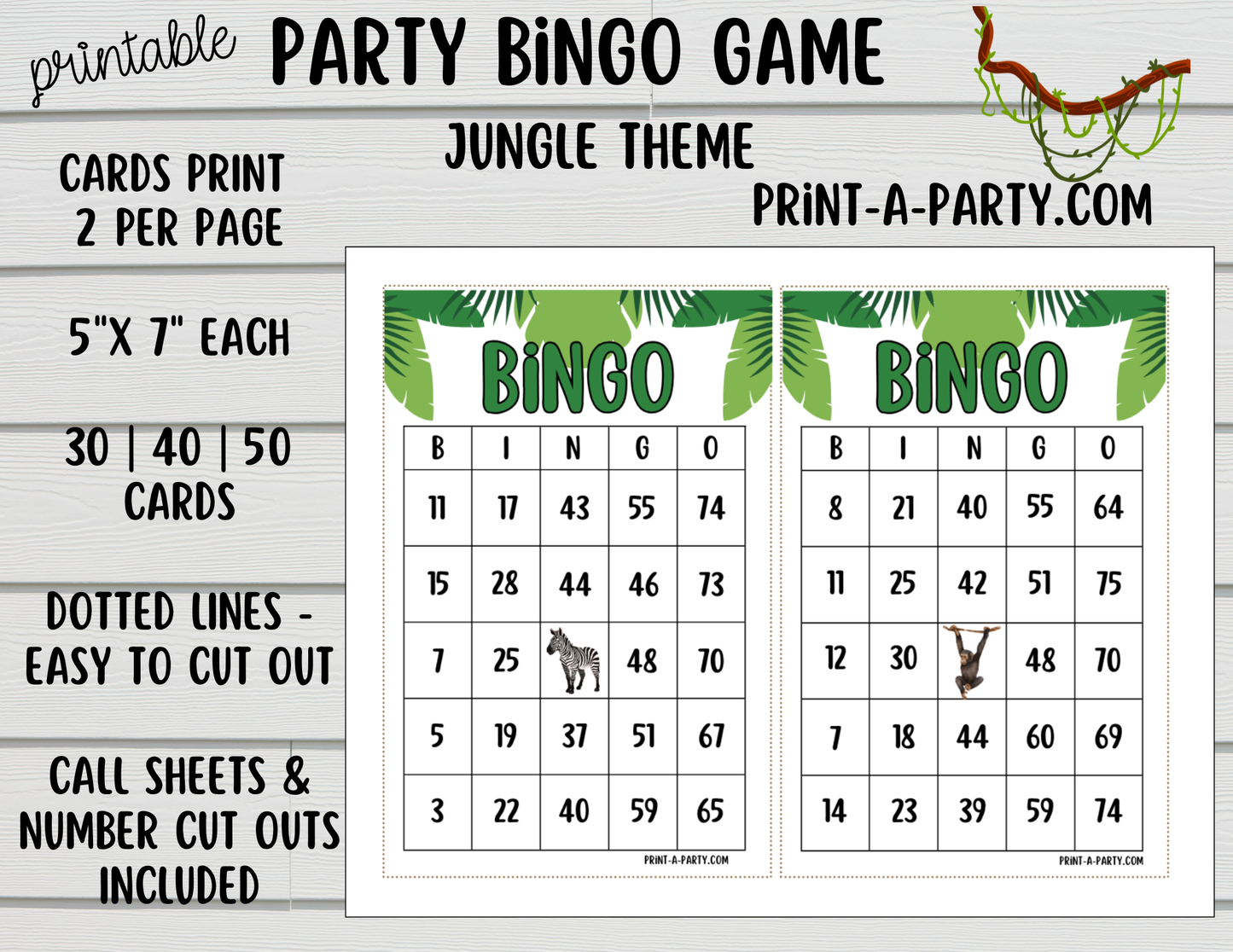 BINGO: Jungle Theme Bingo Game Printable | Safari Animal Bingo | Party Game | Instant Download