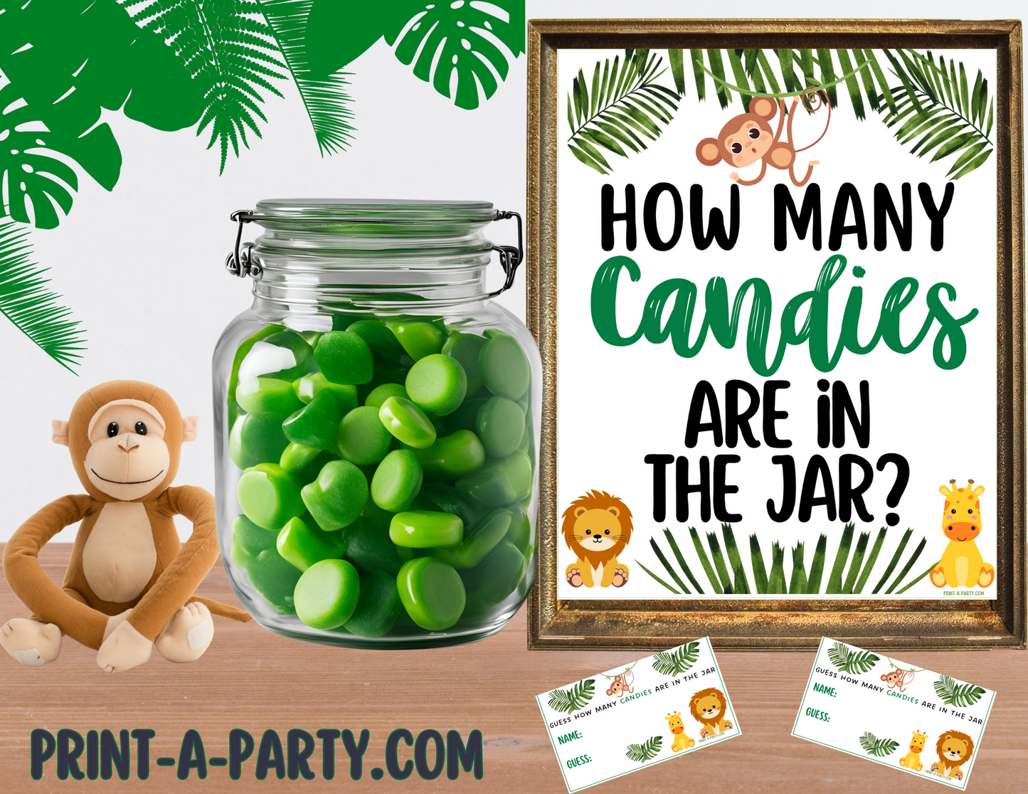 CANDY JAR GUESSING GAME for BABY SHOWER JUNGLE THEME | How many candies in jar | Baby Shower Fun | Party DIY | Printable