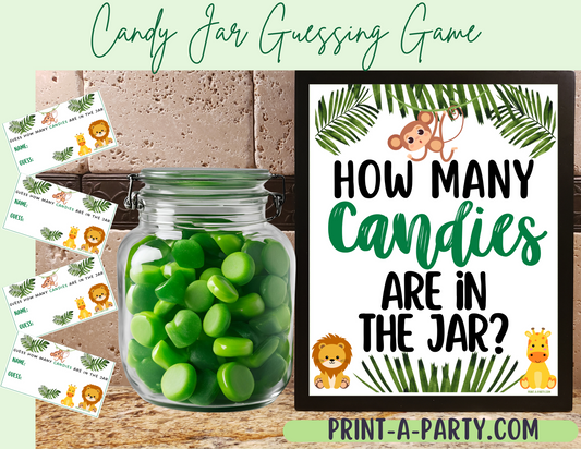 CANDY JAR GUESSING GAME for BABY SHOWER JUNGLE THEME | How many candies in jar | Baby Shower Fun | Party DIY | Printable