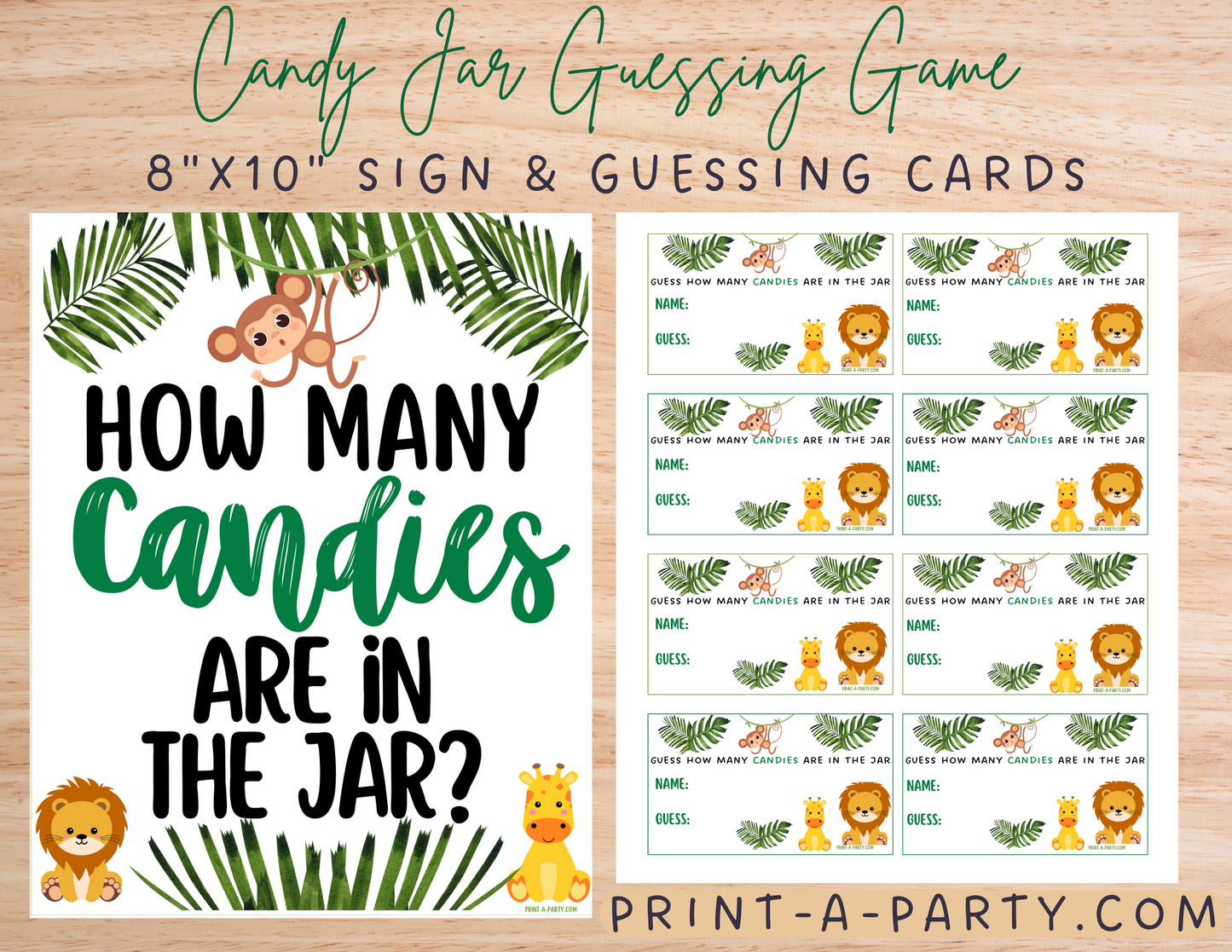 CANDY JAR GUESSING GAME for BABY SHOWER JUNGLE THEME | How many candies in jar | Baby Shower Fun | Party DIY | Printable