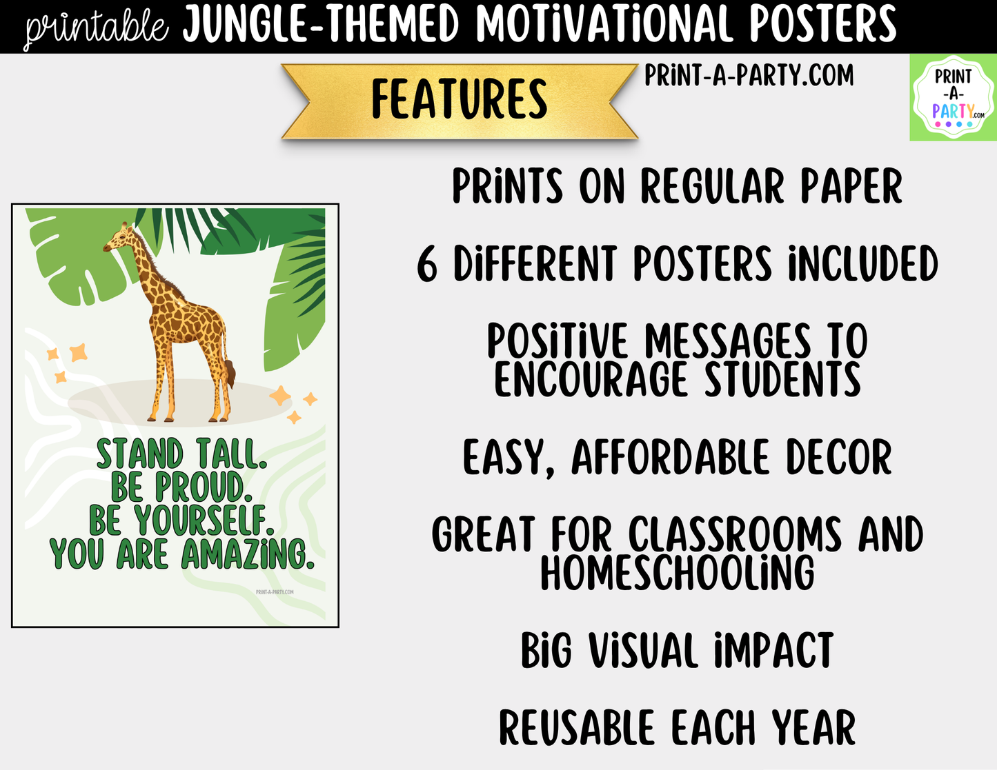 Jungle-Themed Motivational Posters - Printable Classroom Decor, Growth Mindset Quotes, Safari Theme