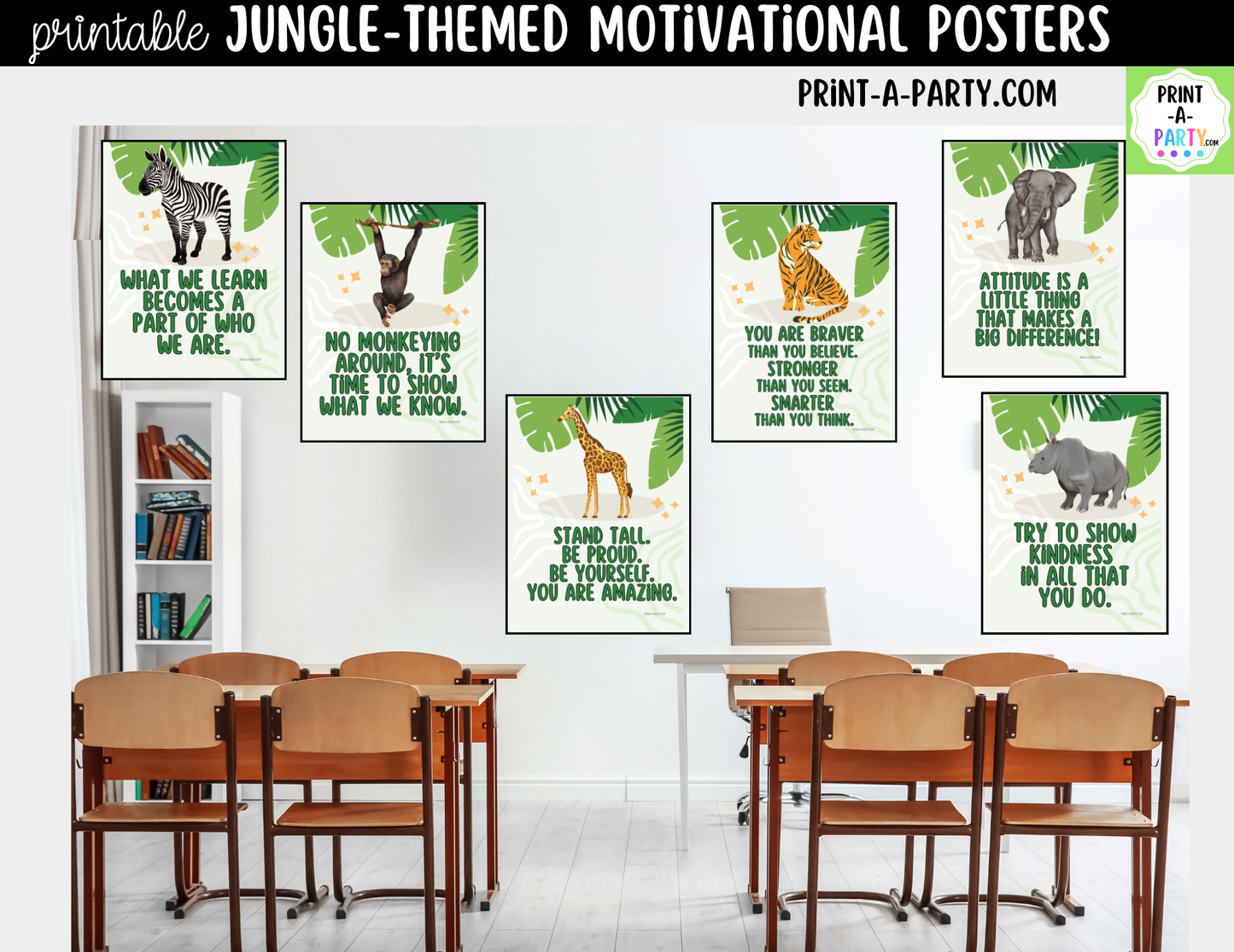 Jungle-Themed Motivational Posters - Printable Classroom Decor, Growth Mindset Quotes, Safari Theme