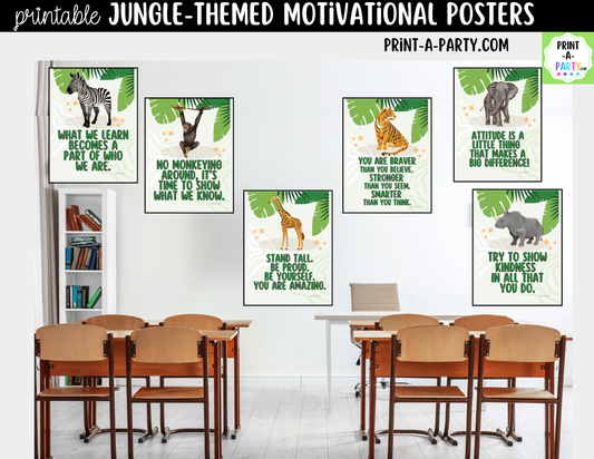 Jungle-Themed Motivational Posters - Printable Classroom Decor, Growth Mindset Quotes, Safari Theme