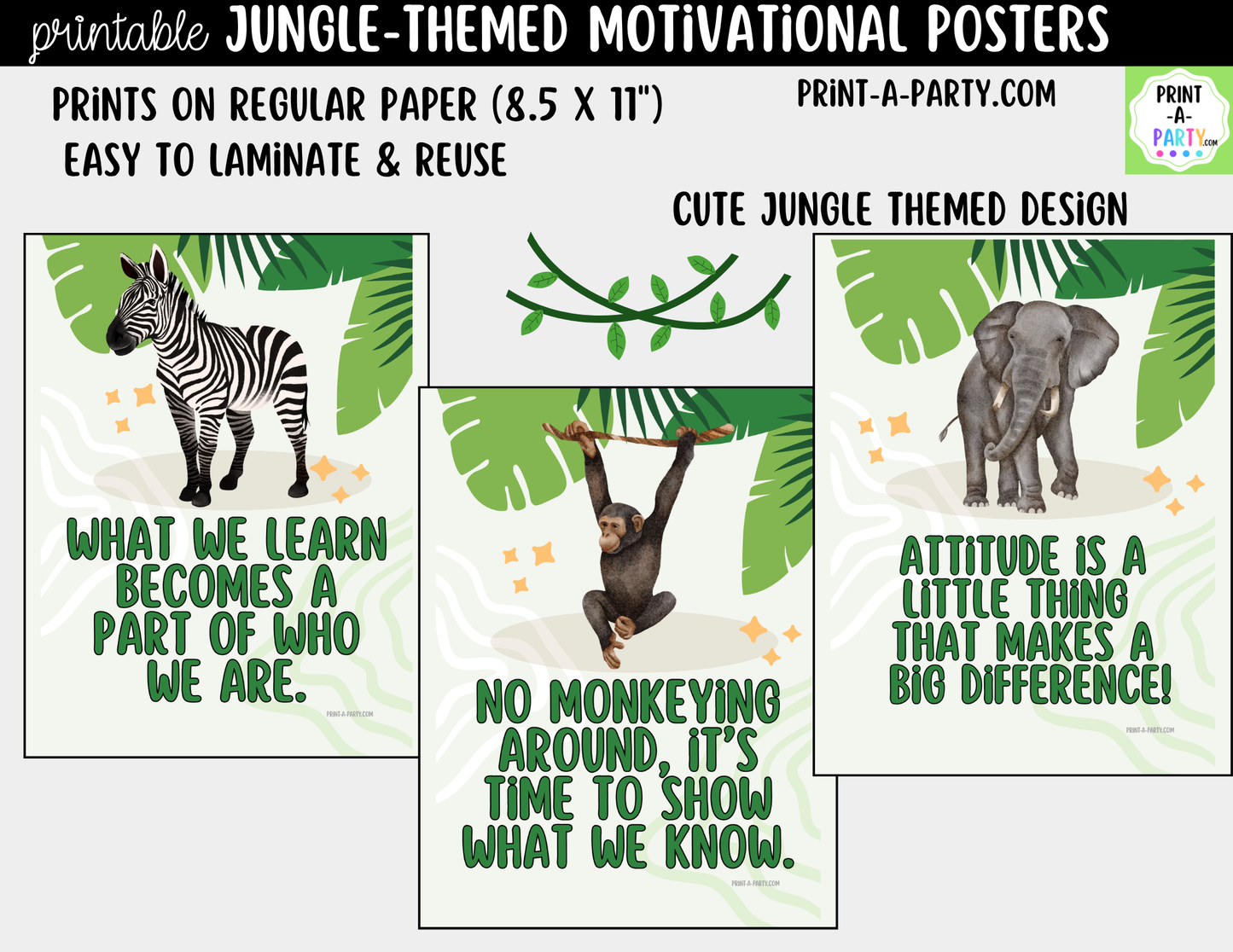 Jungle-Themed Motivational Posters - Printable Classroom Decor, Growth Mindset Quotes, Safari Theme