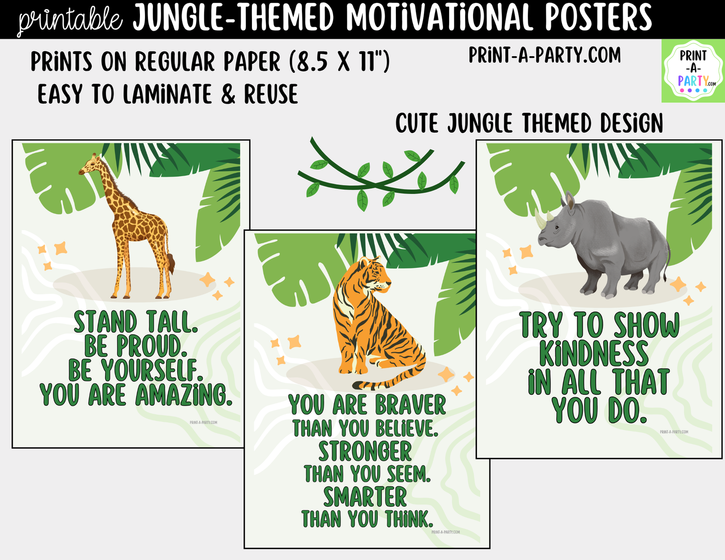 Jungle-Themed Motivational Posters - Printable Classroom Decor, Growth Mindset Quotes, Safari Theme