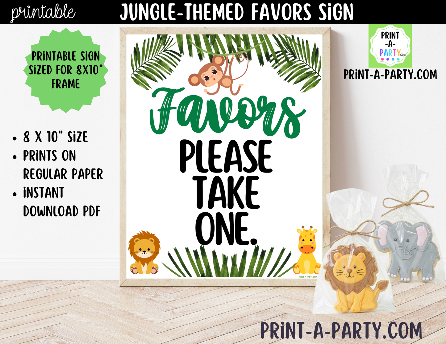Jungle-themed Favors Printable Sign (8x10) – For Parties, Showers and Events