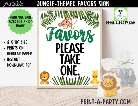 Jungle-themed Favors Printable Sign (8x10) – For Parties, Showers and Events