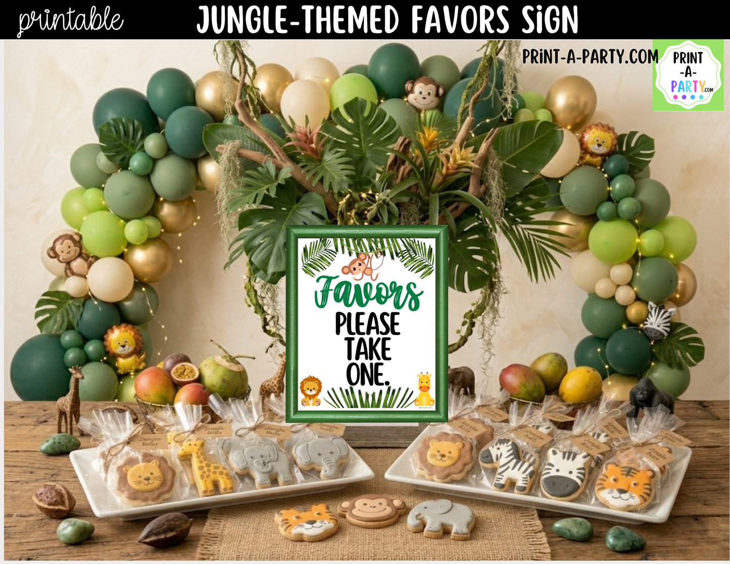 Jungle-themed Favors Printable Sign (8x10) – For Parties, Showers and Events