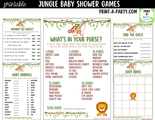 Jungle Baby Shower Games Printable | Safari Baby Shower Game Bundle