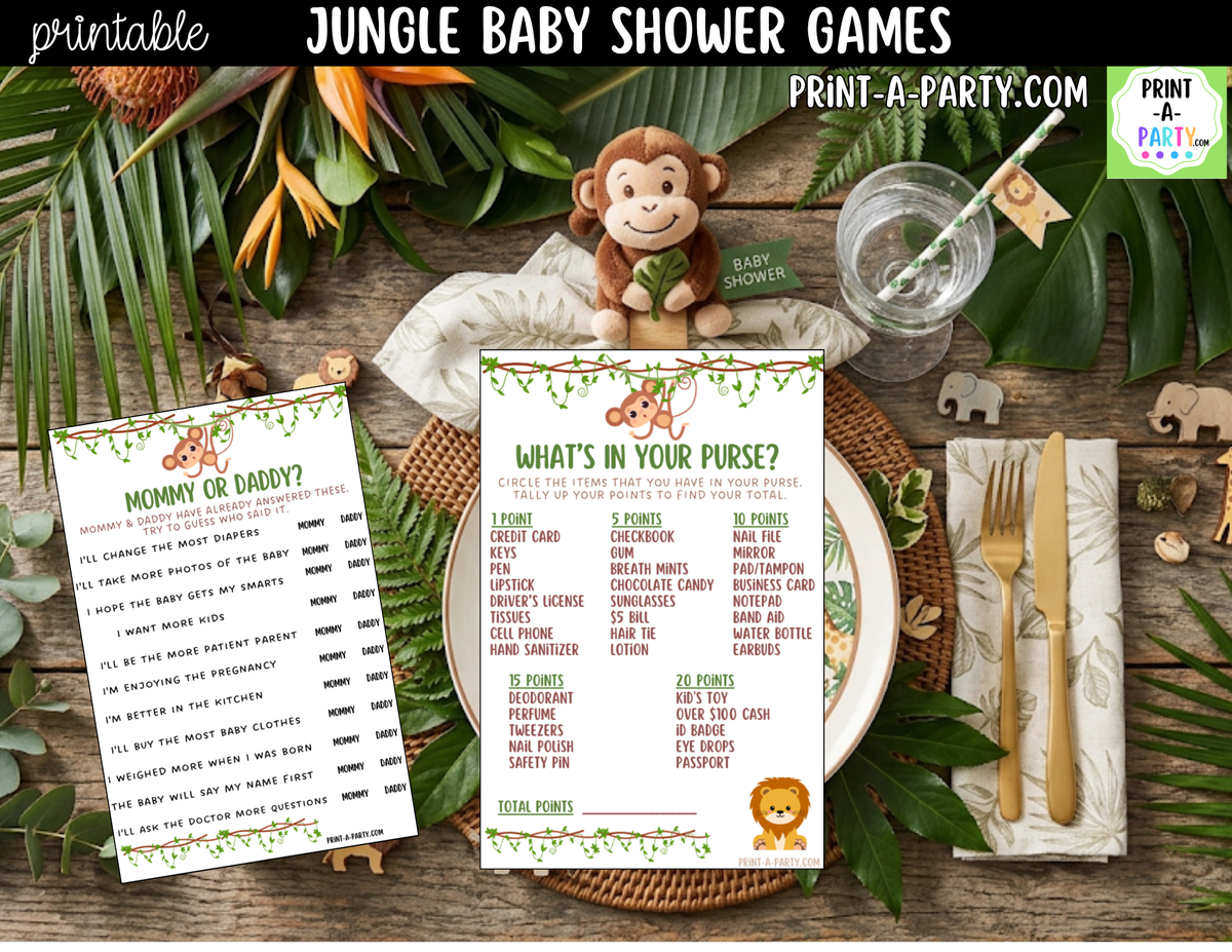 Jungle Baby Shower Games Printable | Safari Baby Shower Game Bundle