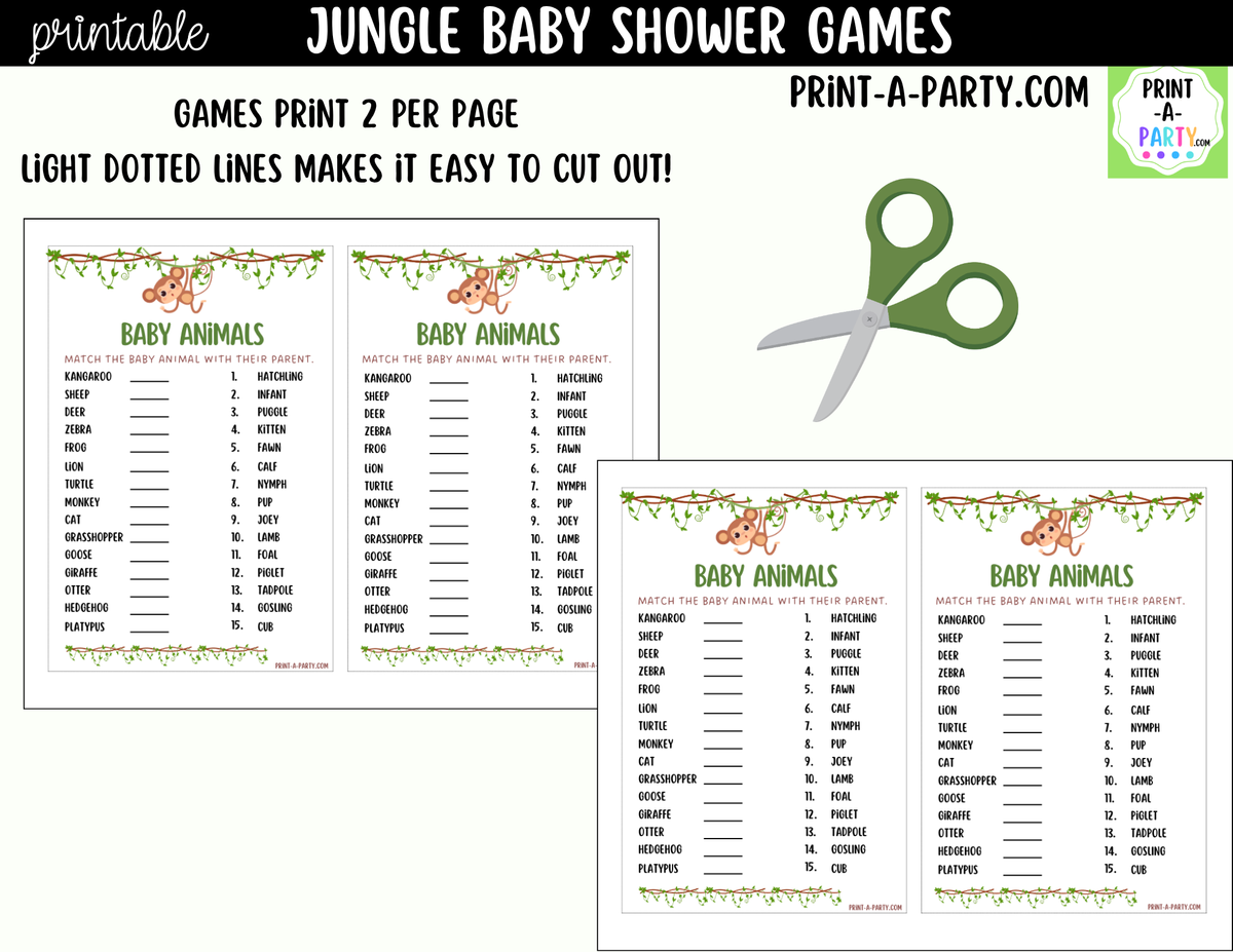 Jungle Baby Shower Games Printable | Safari Baby Shower Game Bundle