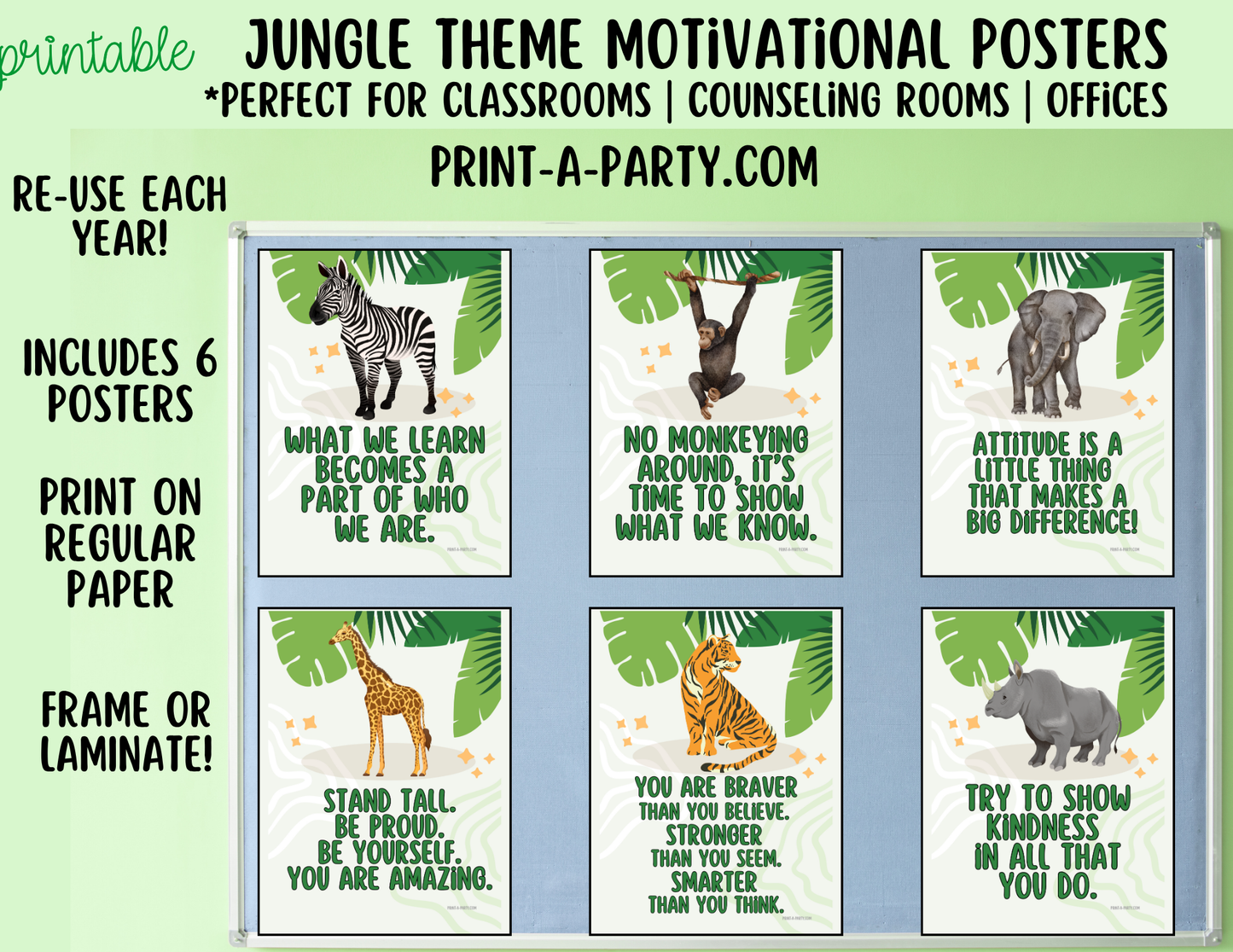 CLASSROOM DECOR - Jungle-Themed Motivational Posters - Printable Classroom Decor for Teachers