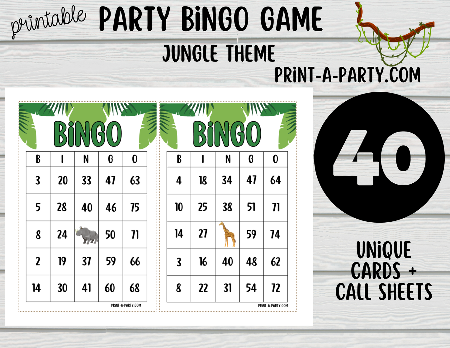 BINGO: Jungle Theme Bingo Game Printable | Safari Animal Bingo | Party Game | Instant Download