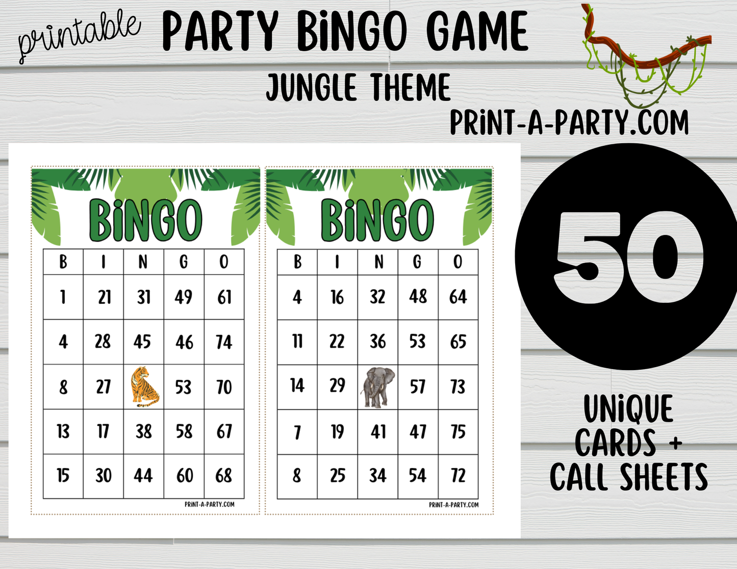 BINGO: Jungle Theme Bingo Game Printable | Safari Animal Bingo | Party Game | Instant Download