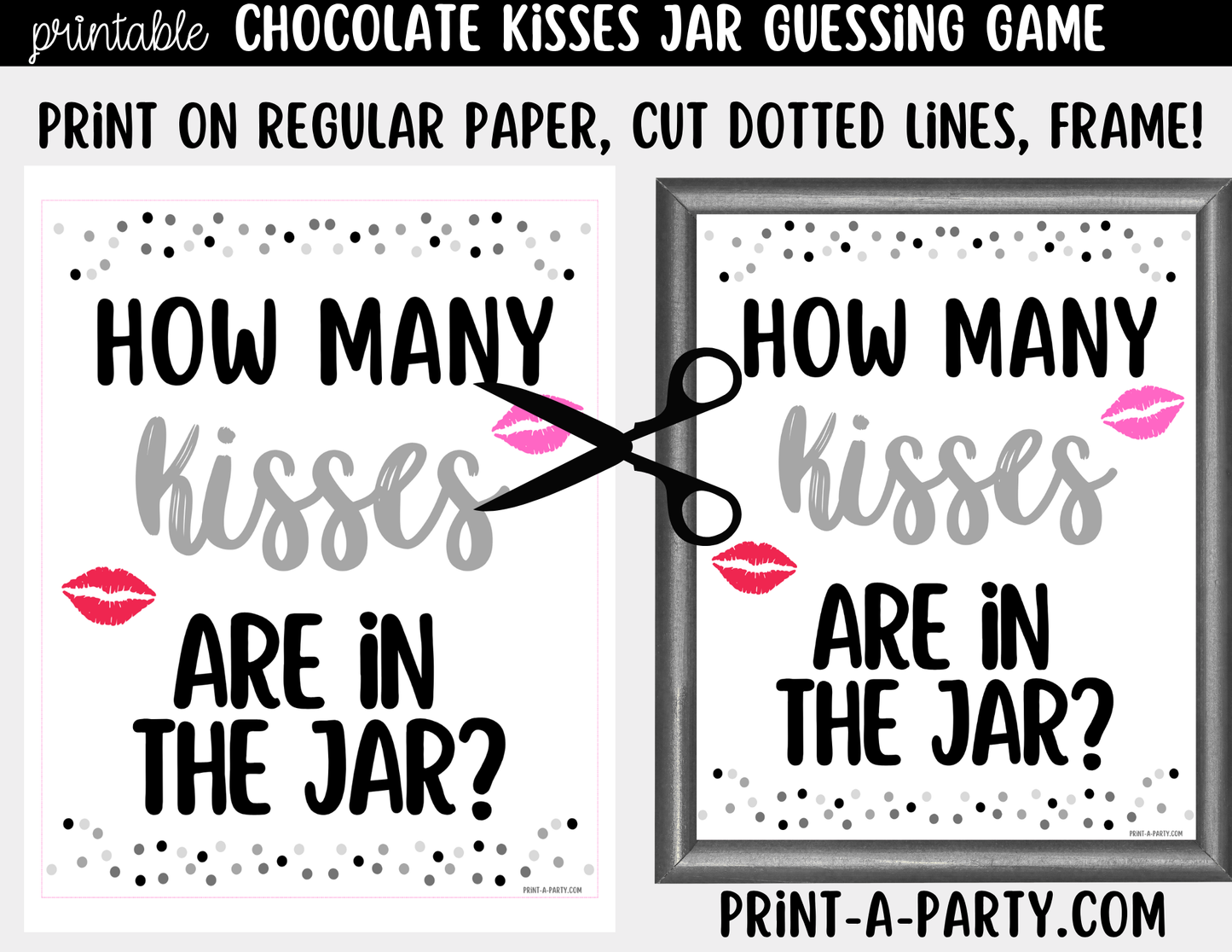 Hershey's Kisses Jar Guessing Game Printable Sign (8x10) + Guessing Cards - Party Game Decor