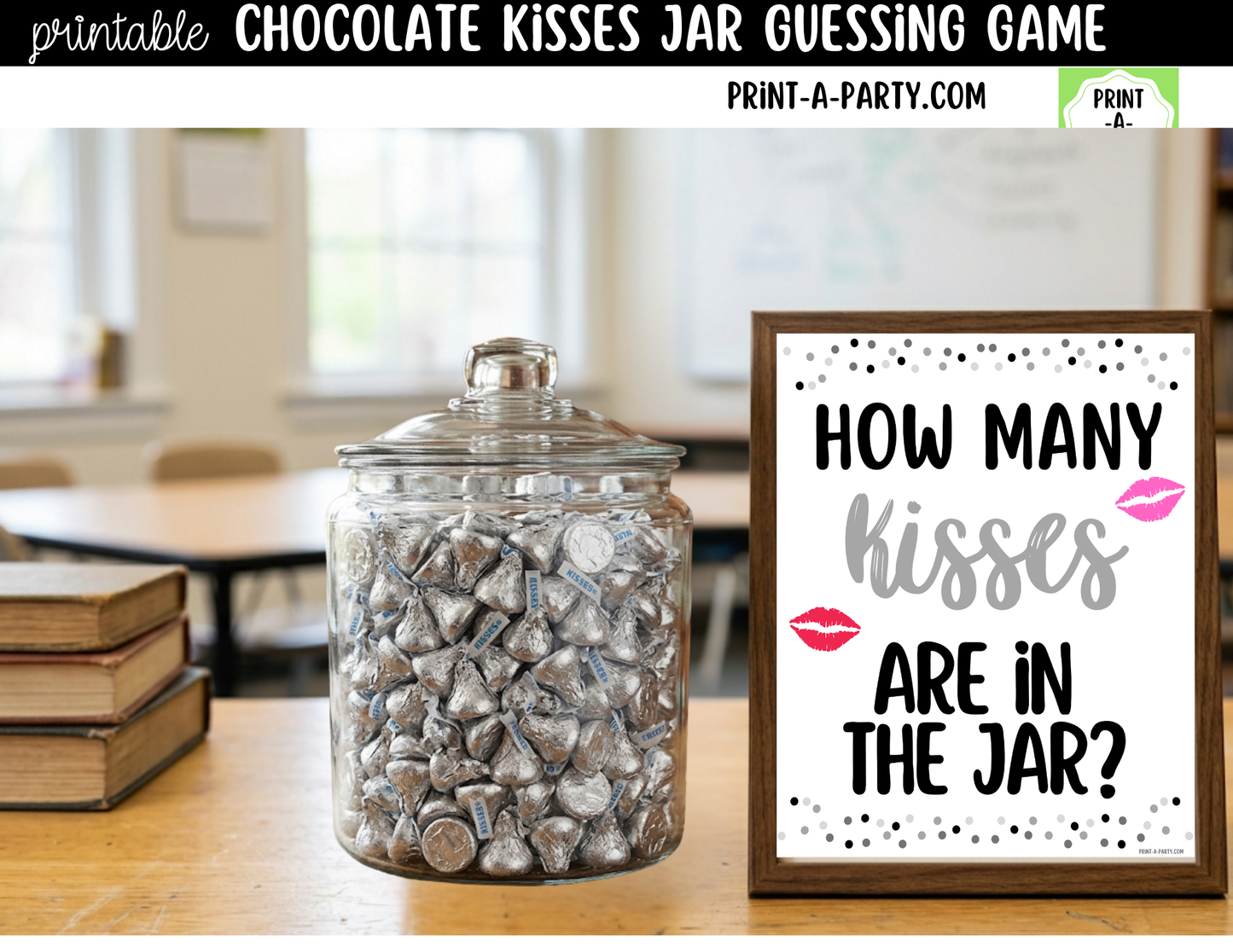 Hershey's Kisses Jar Guessing Game Printable Sign (8x10) + Guessing Cards - Party Game Decor
