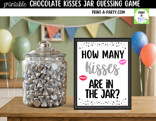 Hershey's Kisses Jar Guessing Game Printable Sign (8x10) + Guessing Cards - Party Game Decor