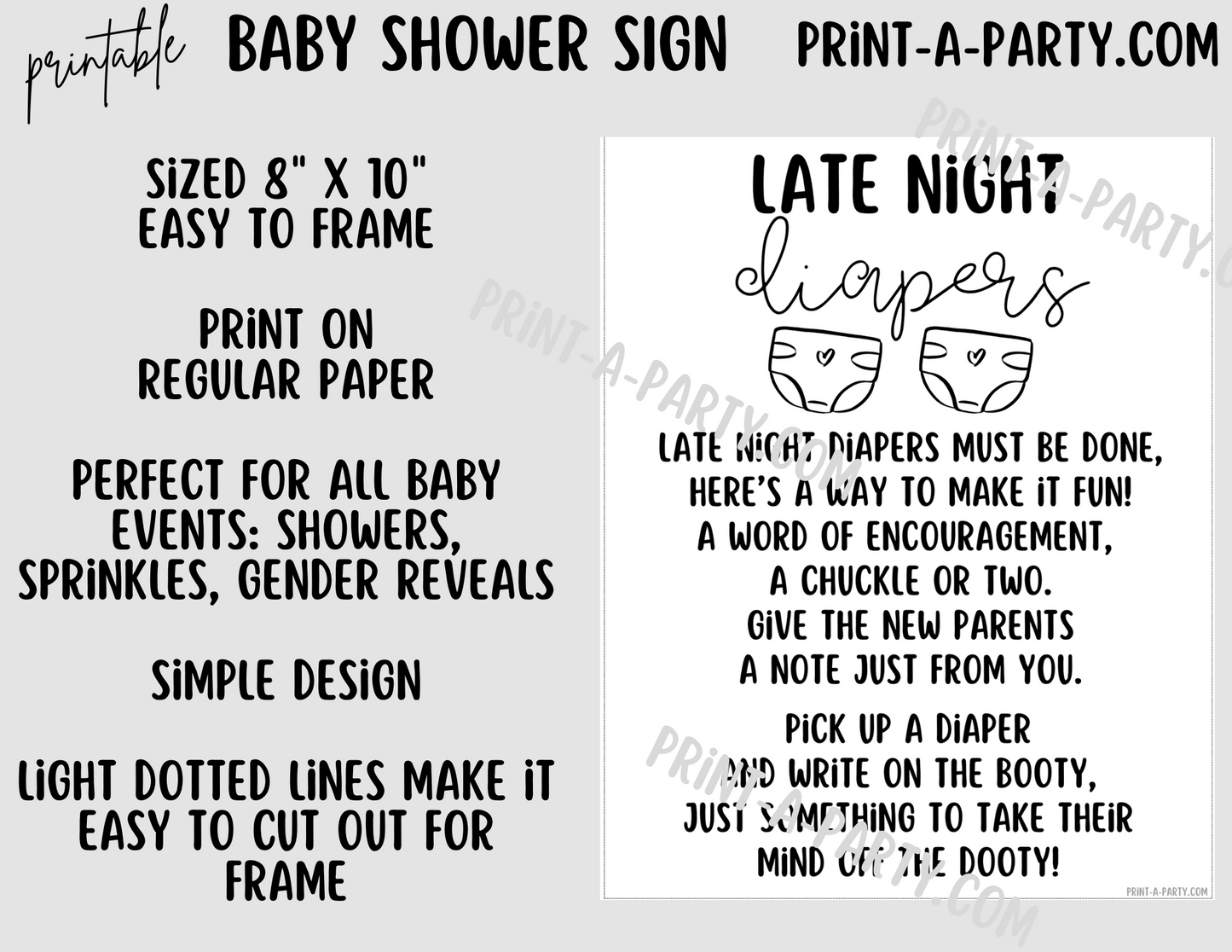 BABY SHOWER SIGN - LATE NIGHT DIAPERS Game | Baby Diapers Game | Baby Shower | Baby Sprinkle | Gender Reveal | Adoption Party