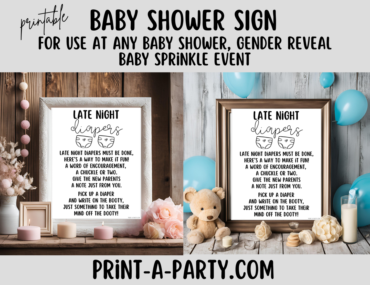 BABY SHOWER SIGN - LATE NIGHT DIAPERS Game | Baby Diapers Game | Baby Shower | Baby Sprinkle | Gender Reveal | Adoption Party