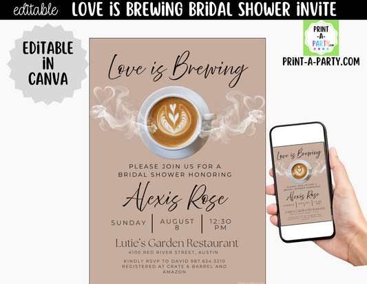 Love is Brewing Coffee Bridal Shower Invitation Canva