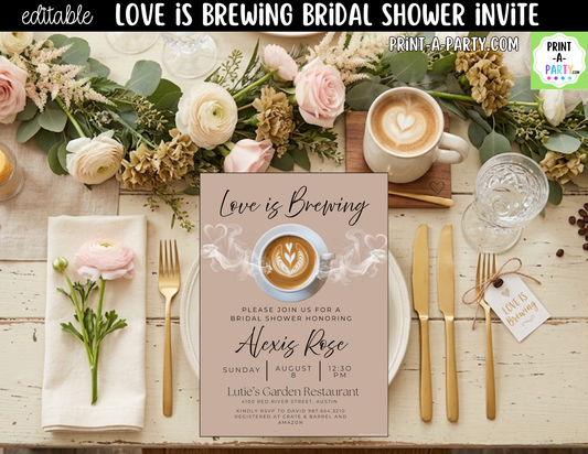 Love is Brewing Coffee Bridal Shower Invitation Canva