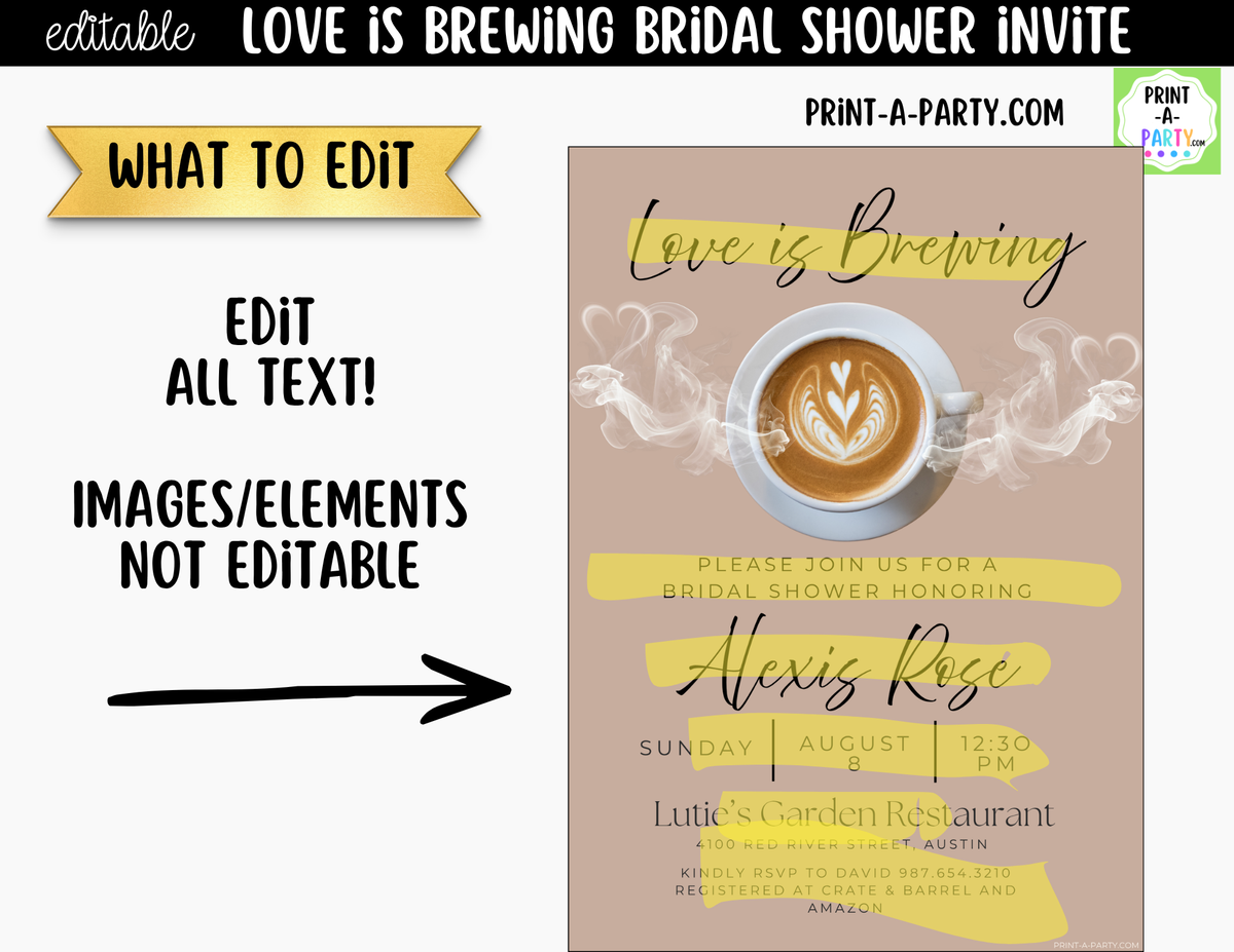 Love is Brewing Coffee Bridal Shower Invitation Canva