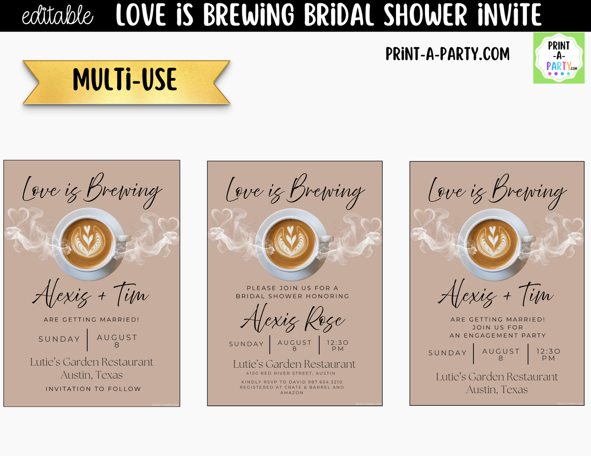 Love is Brewing Coffee Bridal Shower Invitation Canva