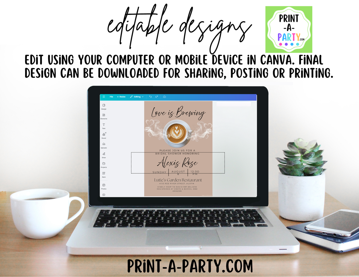 Love is Brewing Coffee Bridal Shower Invitation Canva