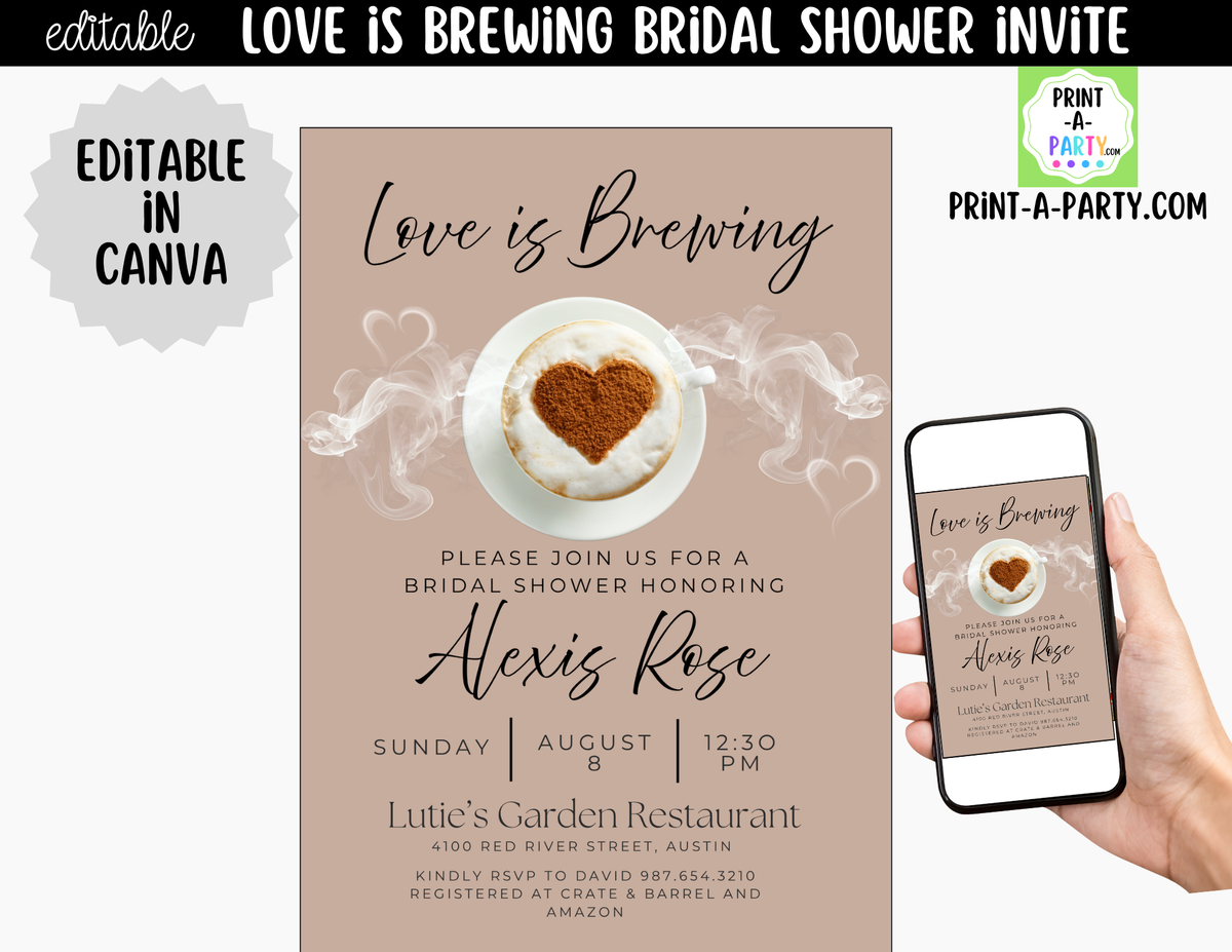 Love is Brewing Coffee Bridal Shower Invitation Canva